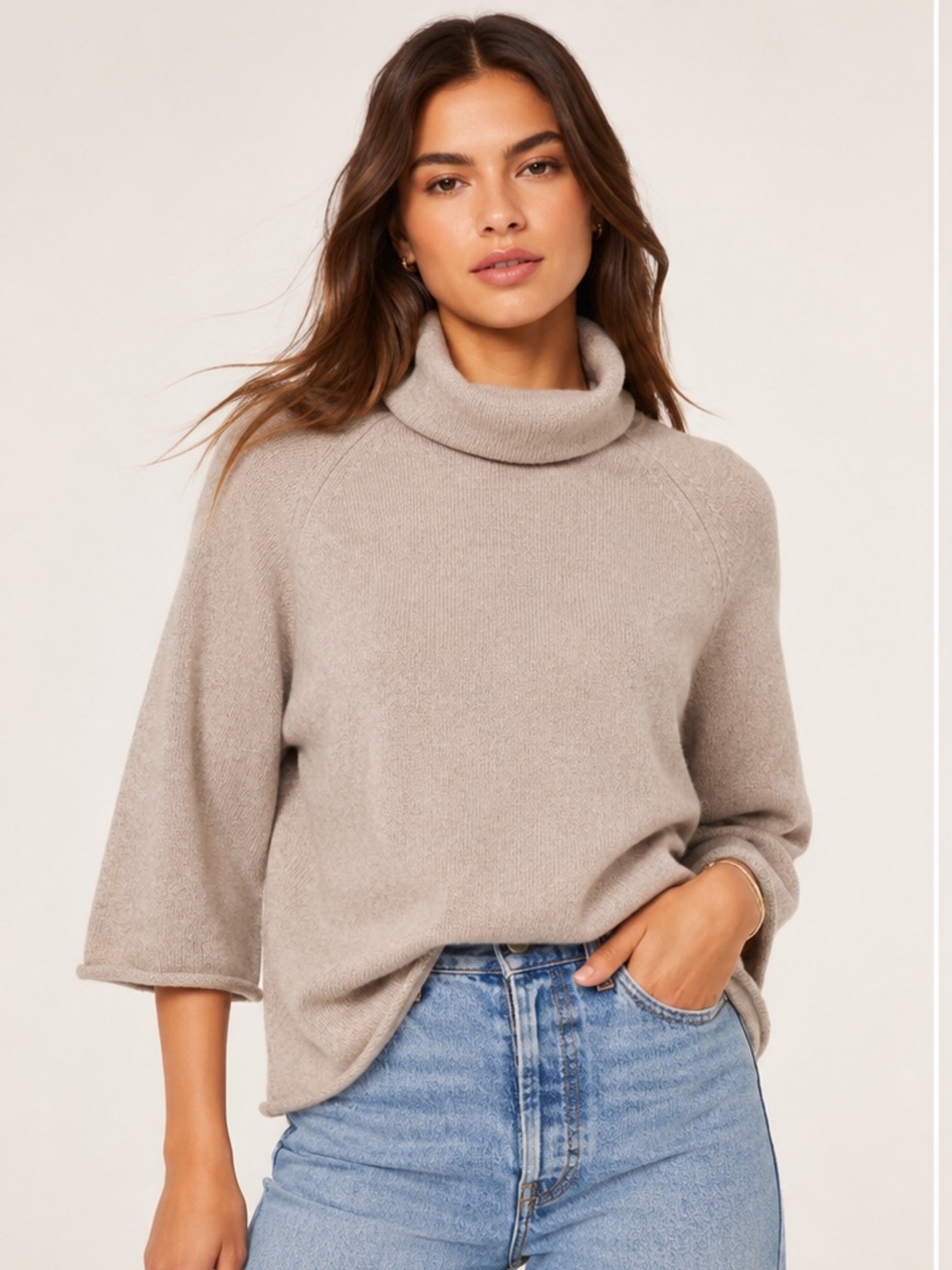 Philosophy Cashmere 100% Cashmere Taupe Turtleneck Sweater Small